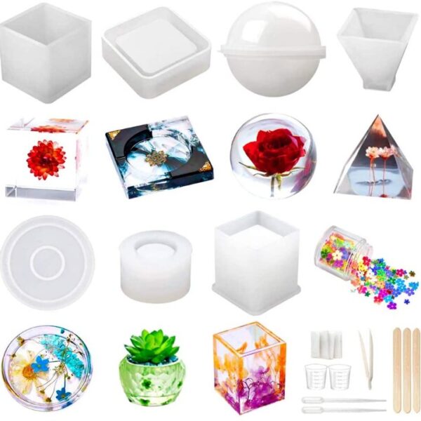 Kit Moldes Para Resina (Posavasos, Ceniceros, Masetero, Esfera, Pirámide)