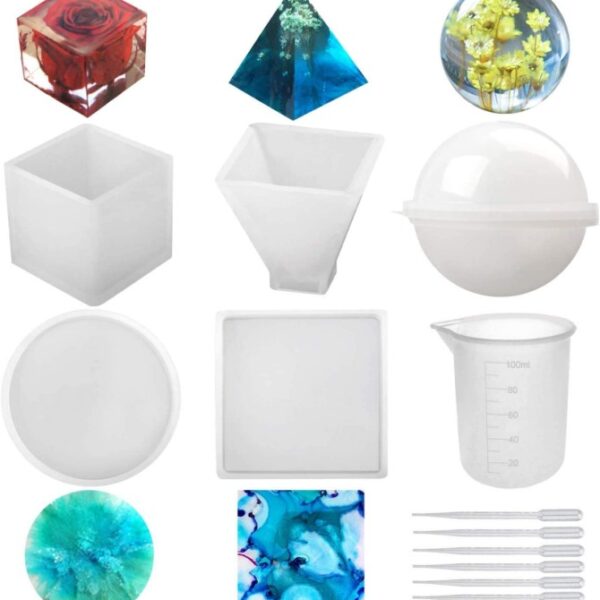 Kit Moldes para Resina (Esfera, Cubo, Pirámide, Cuadrado, Redondo)